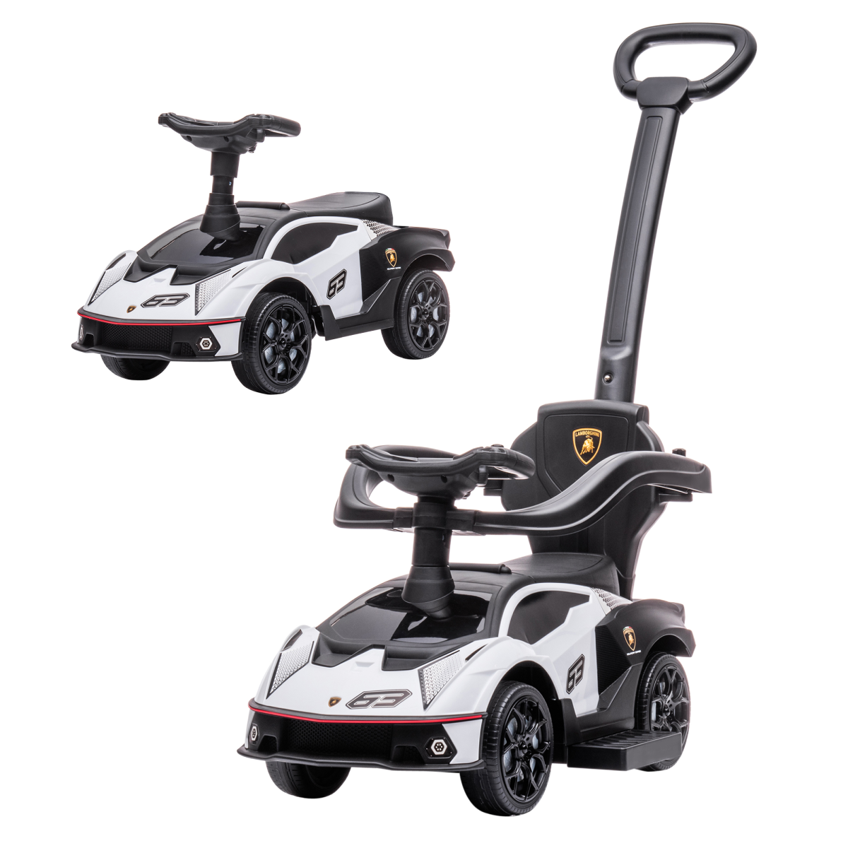 HOMCOM Lamborghini Essenza SCV12 2-in-1 Baby Ride-On Push Car with Horn & Storage – Toddler Push Along, White