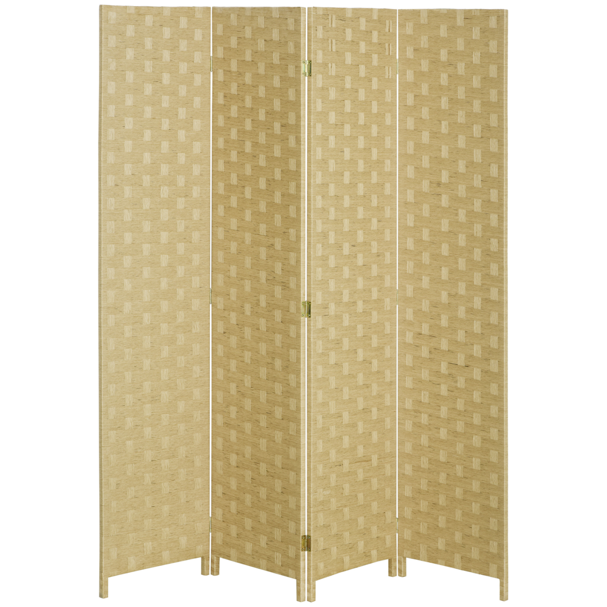 4-Panel Folding Room Divider, Wave Fibre Woven Wicker Effect Privacy Screen with Wood Frame, Brown