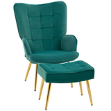 HOMCOM dark green tufted armchair and footstool