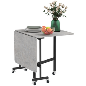 Grey drop leaf table on wheels