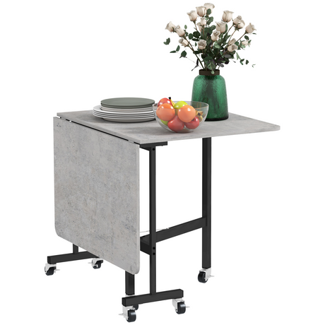 Grey drop leaf table on wheels