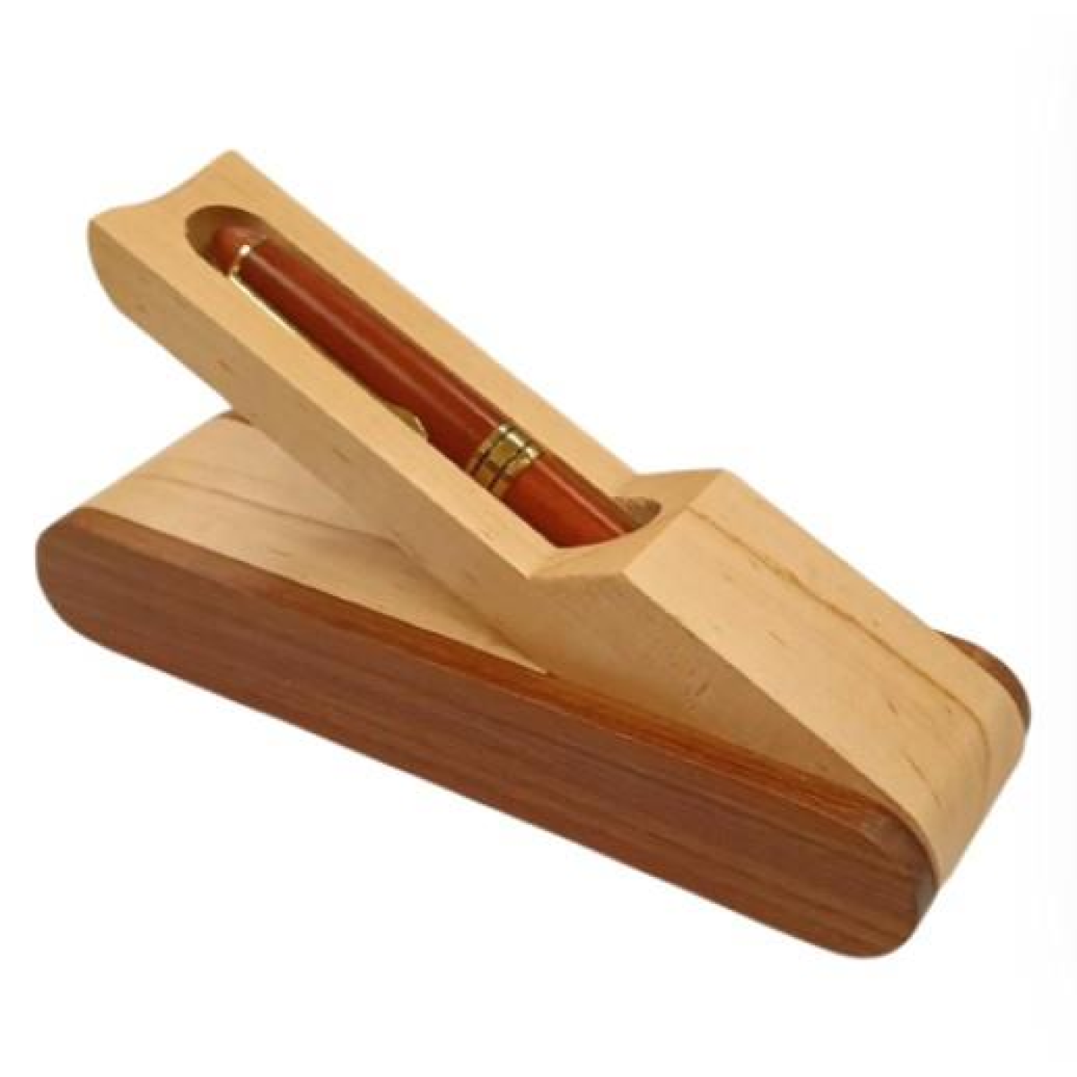 IMPERIAL Handmade Wooden Ballpoint Pen Gift Set with Wooden Box and Desk Stand – Light Brown with Gold Trim