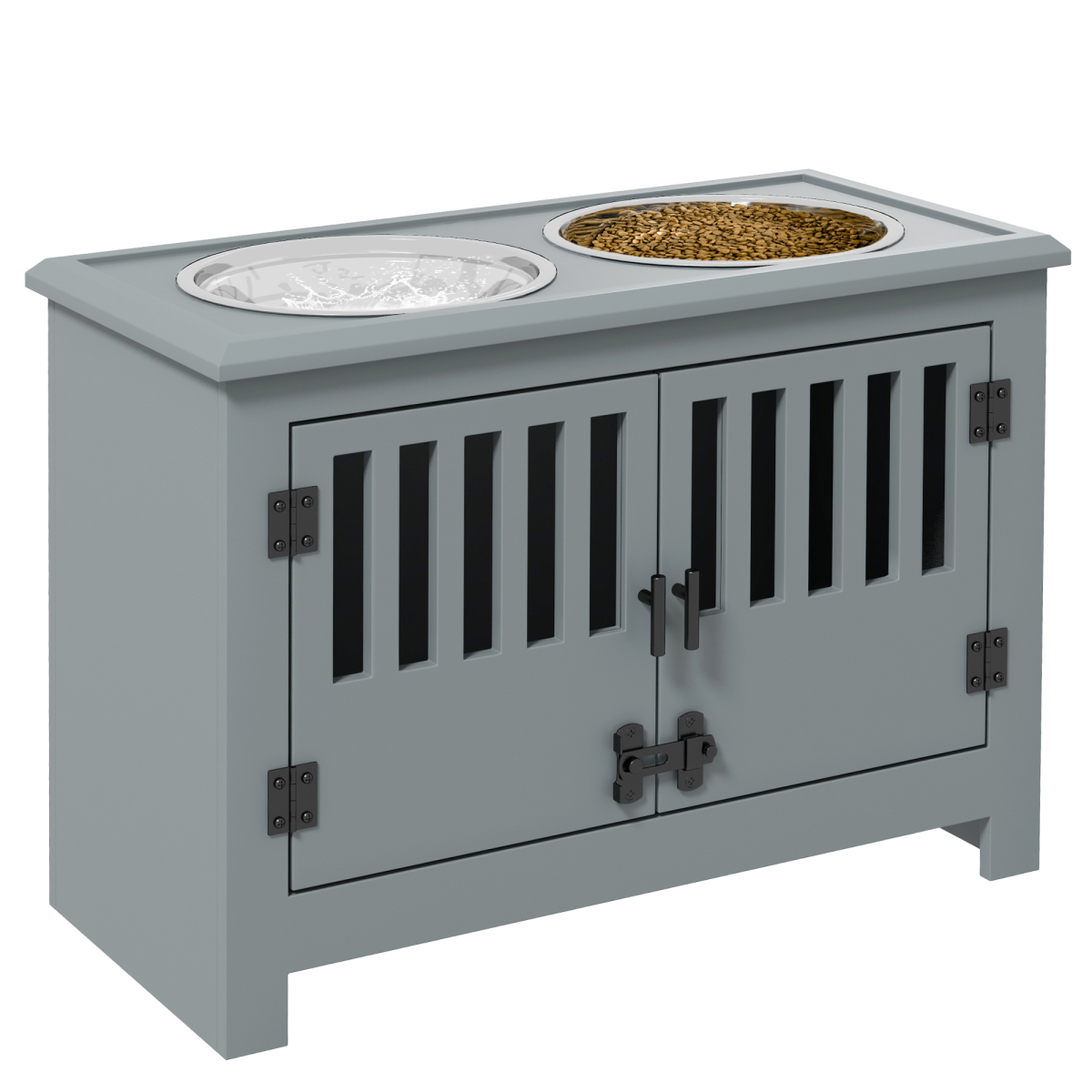 PawHut Raised Dog Bowls with Storage Stand, 2 x 2000ml Steel Bowls – Feeding Station for Large Dogs, Grey