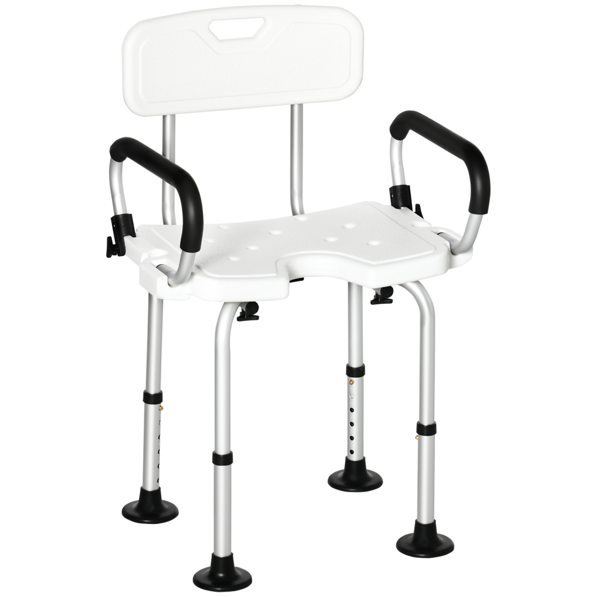 HOMCOM Adjustable Shower Stool with Back, Padded Arms and Suction Foot Pads – Bath Seat for Elderly