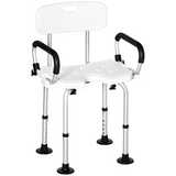 HOMCOM Adjustable Shower Stool with Back, Padded Arms and Suction Foot Pads – Bath Seat for Elderly