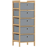 HOMCOM 5-Drawer Narrow Chest of Drawers with Fabric Drawers & Bamboo Frame – Slim Storage, Light Grey