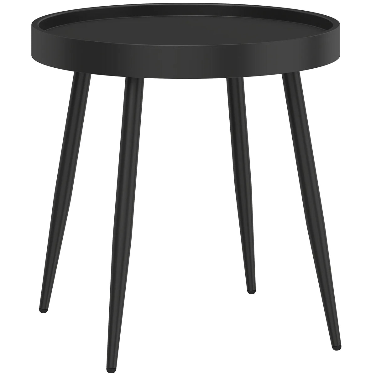 Outsunny 49.5 cm Round Garden Side Table with UV-Resistant Tray-Style Top and Metal Legs – Indoor Outdoor, Black