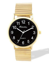 Ravel Men's Everyday Black Dial Watch with Gold-Tone Stainless Steel Expander Bracelet, 36mm