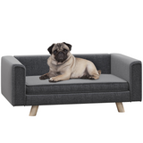PawHut Elevated Dog Sofa Bed with Washable Cushion & Wooden Legs – Grey, Small & Medium Dogs