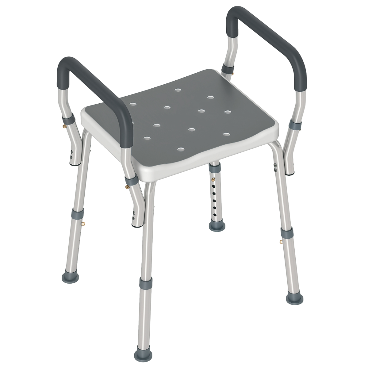HOMCOM Rust-Free Aluminium Bath Chair with 6-Level Adjustable Height and Anti-Slip Mats – Bathing Seat, Grey