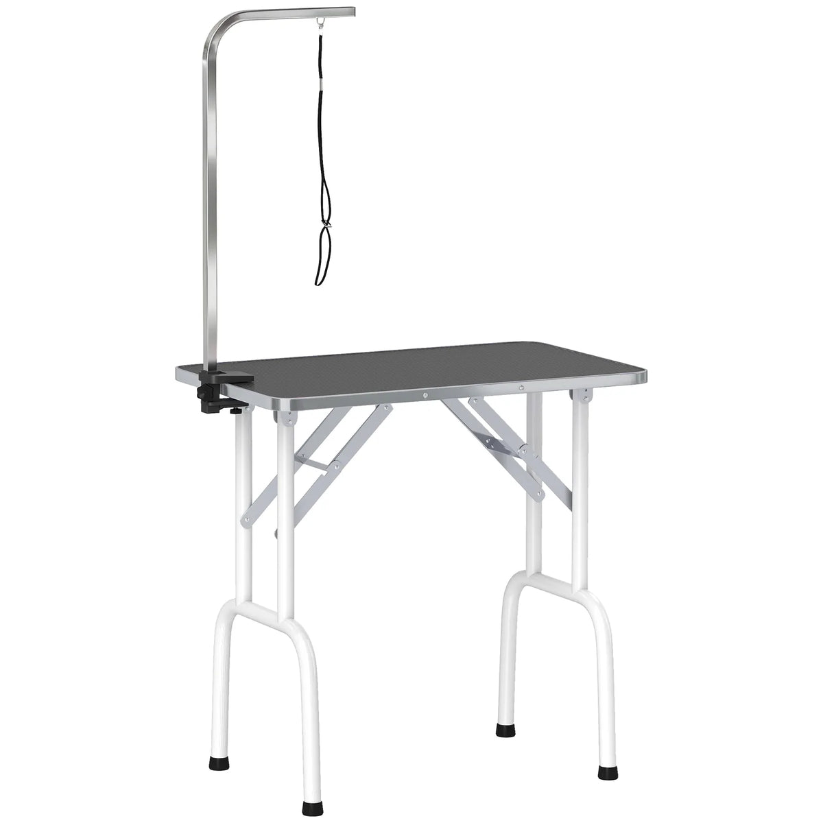 PawHut 32" Foldable Dog Grooming Table with Adjustable Arm & Non-Slip Rubber Top – Pet Drying Table, Black
