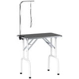 PawHut 32" Foldable Dog Grooming Table with Adjustable Arm & Non-Slip Rubber Top – Pet Drying Table, Black