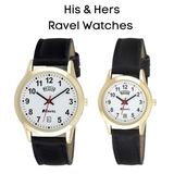 Ravel His and Hers Gilt Day/Date Watch Set with Croco-Pattern Faux Leather Straps