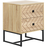 HOMCOM 2-Drawer Bedside Table with Zig-Zag Design – Anti-Tipping Storage Unit, Black Metal Handles