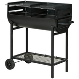 Outsunny 2-Grill Charcoal BBQ with Wheels, Adjustable Height and Mesh Shelf – Steel Backyard Barbecue, Black