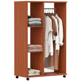 HOMCOM Open Wardrobe with Hanging Rail, 3 Cubbies and Wheels – Mobile Bedroom Storage, Walnut