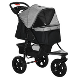 Folding 3-Wheel Pet Stroller with Adjustable Canopy, Storage Basket and Brake – For Small Dogs up to 10kg, Grey
