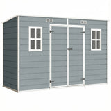 Outsunny 10 x 4ft Resin Garden Shed with Floor, Windows & Lockable Double Doors – Outdoor Storage, Grey
