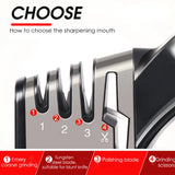 4-in-1 Knife Sharpener with Diamond, Ceramic & Tungsten Slots – Kitchen Knife and Scissor Sharpener, Black