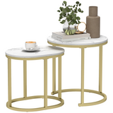 HOMCOM Marble-Effect Side Table Set with Gold Tone Steel Frames – Round & Oblong Accent Tables, White