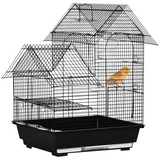 PawHut Metal Bird Cage with Plastic Perch, Food Container, Swing Ring and Handle – Compact Cage, Black