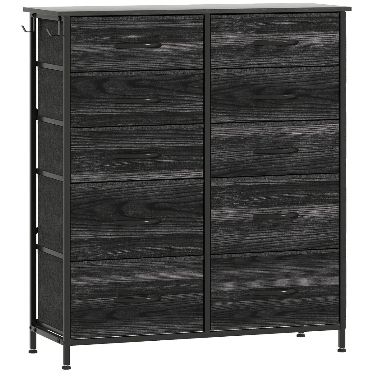 HOMCOM Ten Fabric Drawer Chest with Steel Frame, Pockets and Anti-Tipping Kit – Bedroom Storage, Black