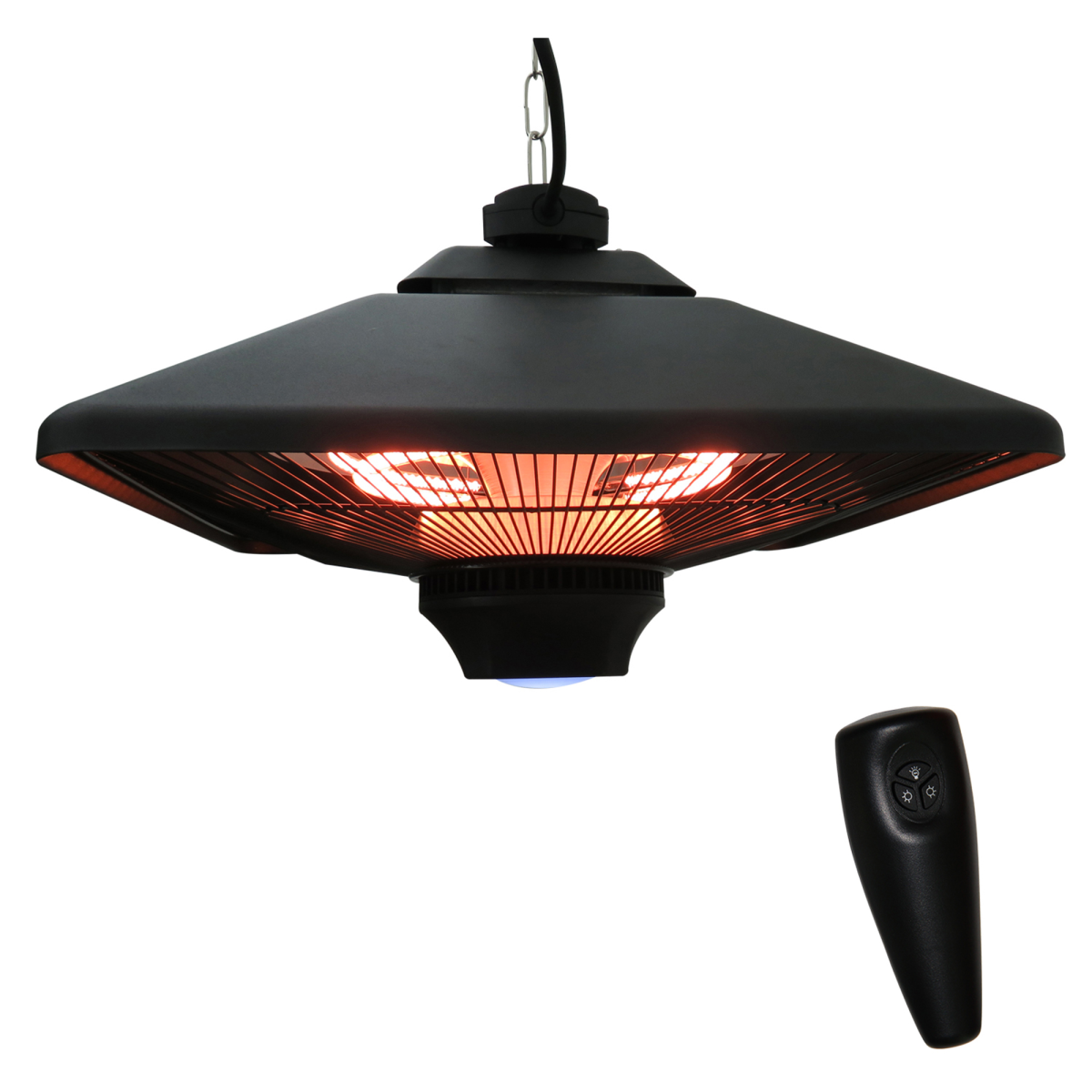 Outsunny 2kW Electric Hanging Patio Heater with LED Halogen Light and Remote – Outdoor Heating, Black