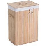 HOMCOM 70L Collapsible Bamboo Laundry Hamper with Lid & Removable Lining – Washing Basket, 40x30x60cm