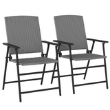 Outsunny Set of 2 Foldable Rattan Garden Chairs with Armrests and Steel Frame – Patio Seating, Grey