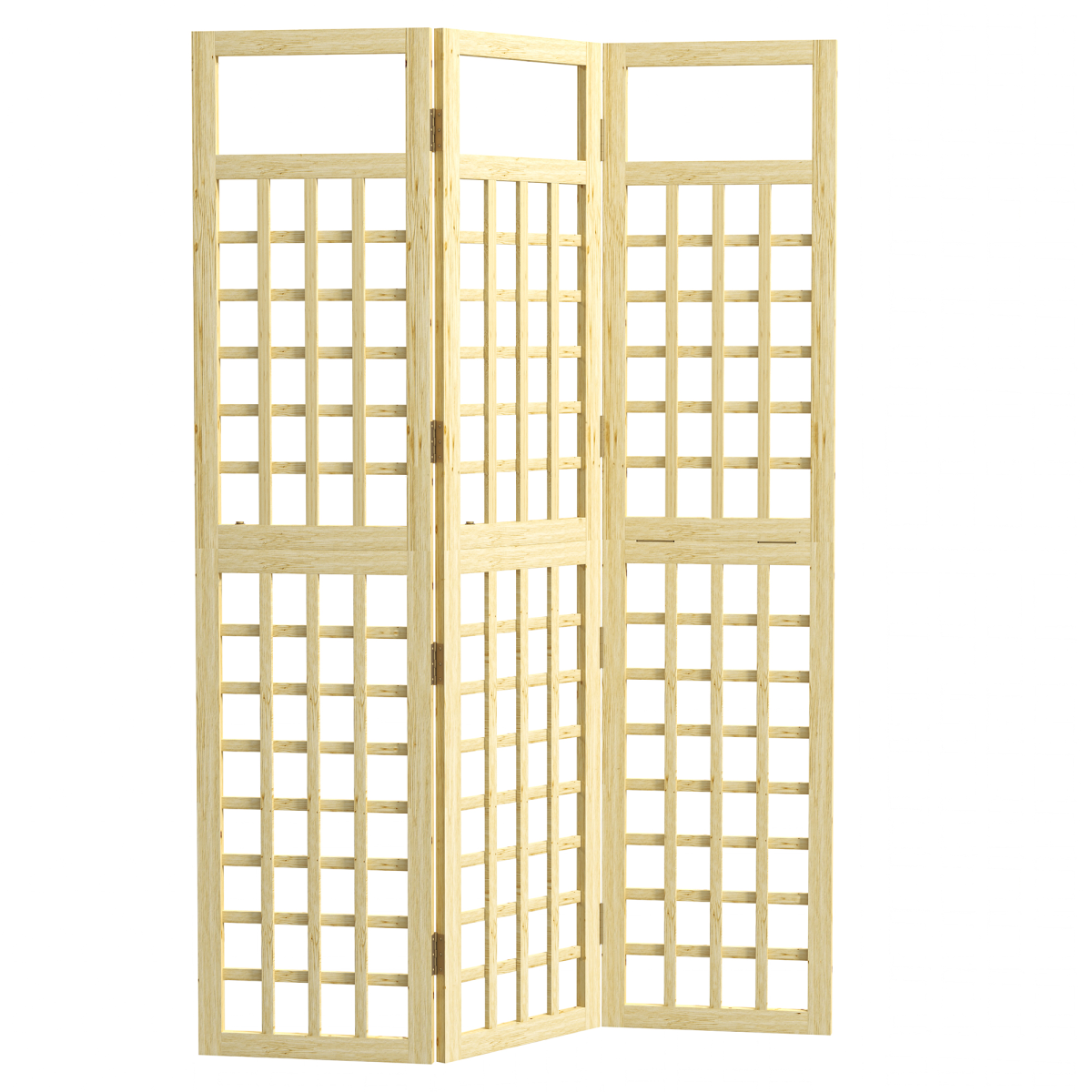 Outsunny 3-Panel Folding Wooden Garden Privacy Screen – Fir Wood Outdoor Divider, Natural Finish