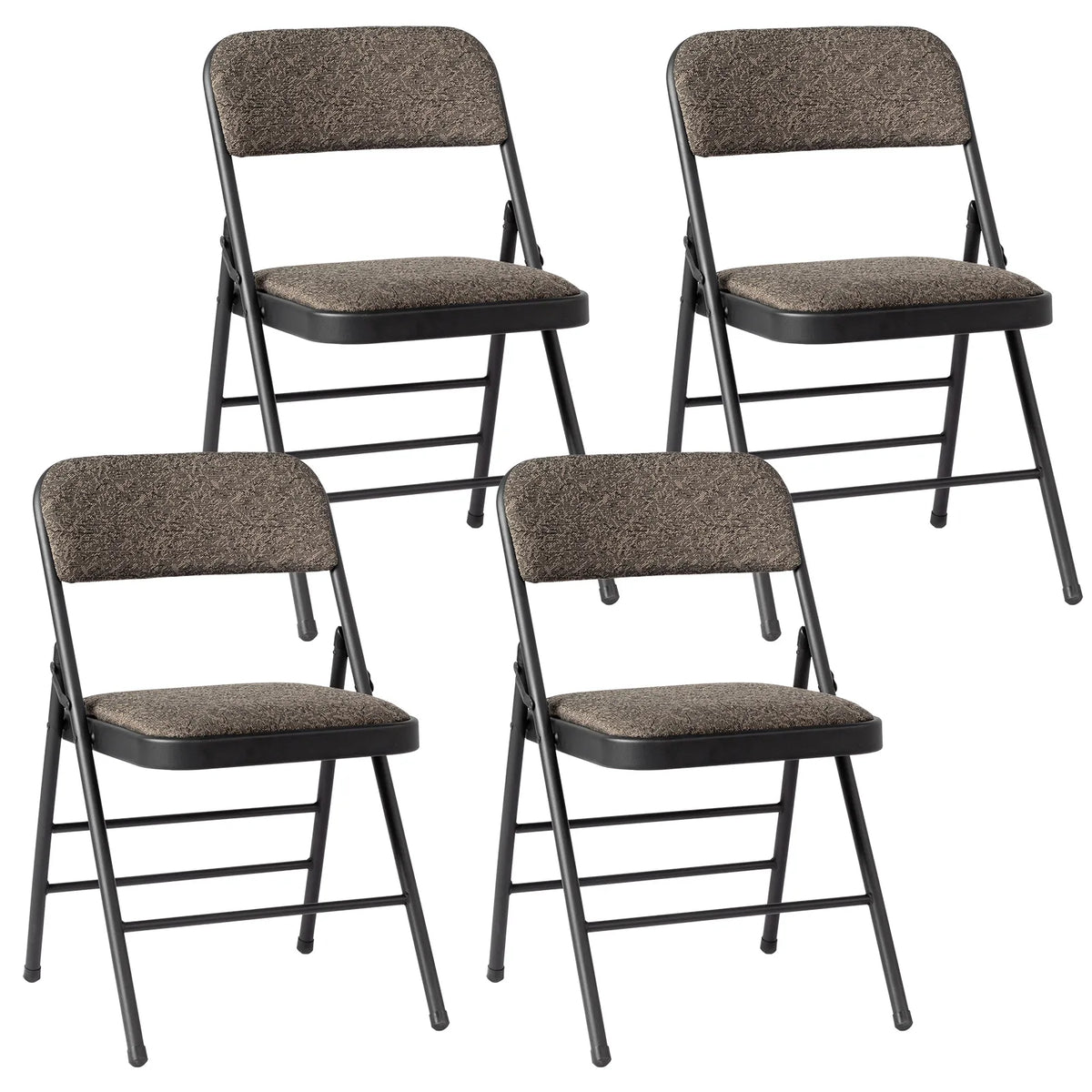 Set of 4 Black Fabric Folding Chairs with Padded Seat & Back and Steel Frame – Portable Seating for Office & Home