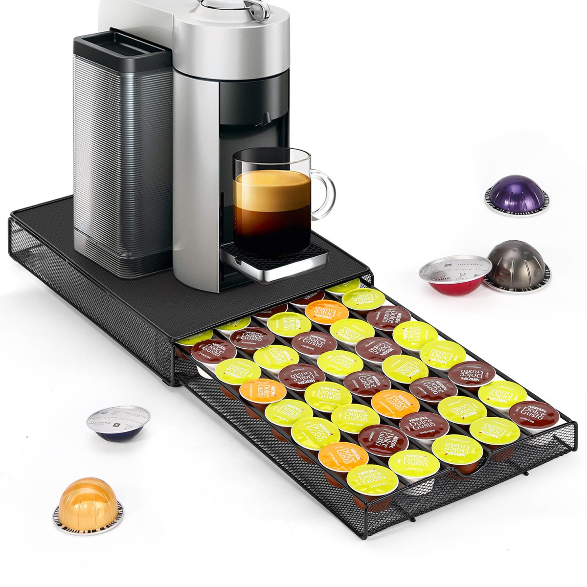 Vinsani Sliding Coffee Pod Storage Drawer – Holds Dolce Gusto Capsules, Space-Saving Countertop Organiser