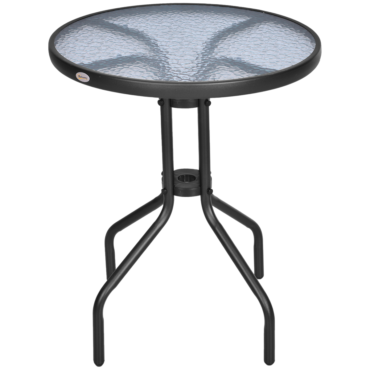 Outsunny Round Metal Garden Table with Tempered Glass Top, 60cm x 70cm H, Black