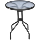 Outsunny Round Metal Garden Table with Tempered Glass Top, 60cm x 70cm H, Black