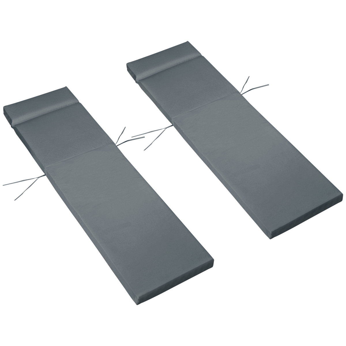 Outsunny Set of 2 Deep Seat Lounger Cushions with Corner Ties, Thick Cotton Filling – Outdoor Patio Cushions, Dark Grey