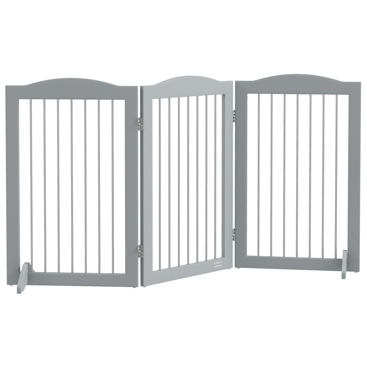 PawHut Foldable Dog Gate with Two Support Feet – Freestanding Pet Barrier for Doorways & Stairs, Grey
