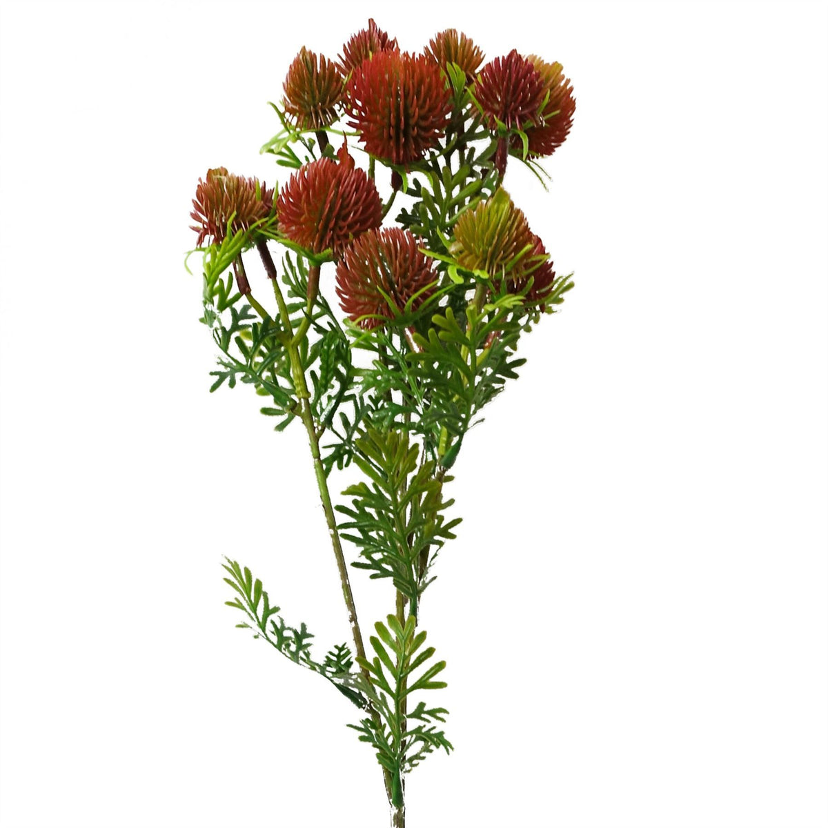 Leaf Craspedia Artificial Flower Stem with Plastic Flowers and Wired Stem – 55cm Home Decor, Red