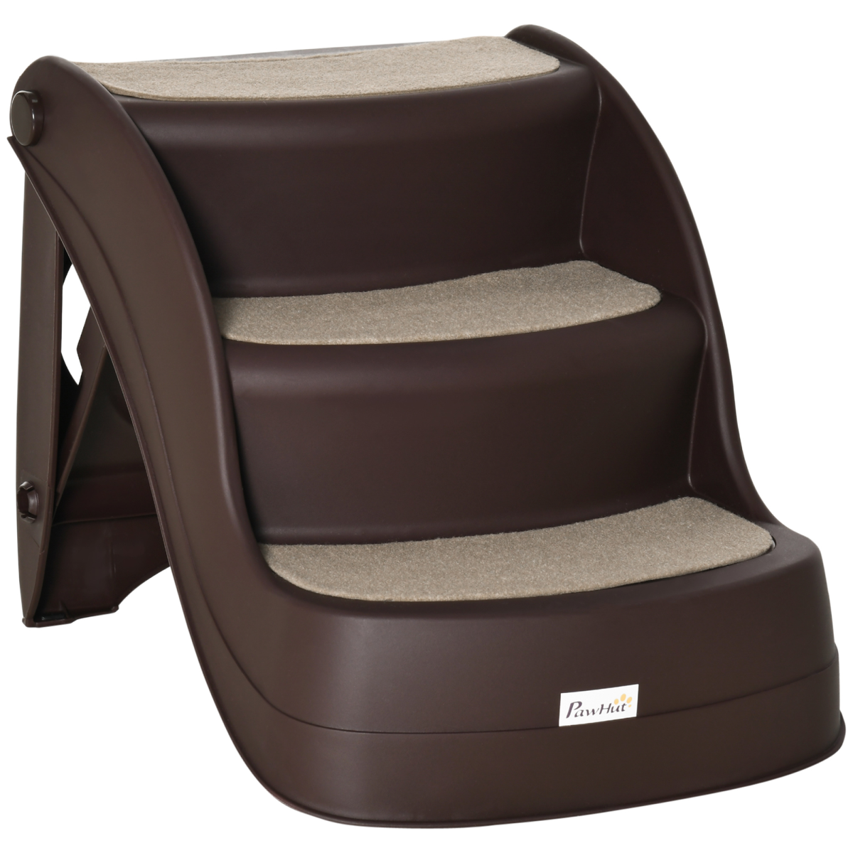 Portable Dog Steps with Non-Slip Feet and Carpeted 3-Step Design – Foldable Pet Stairs for Beds, Brown