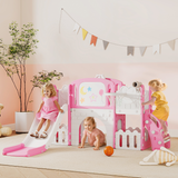 7-in-1 Kids Slide Set with Swing, Basketball Hoop, Telescope & Drawing Board – Indoor Play, Ages 1-3, Pink