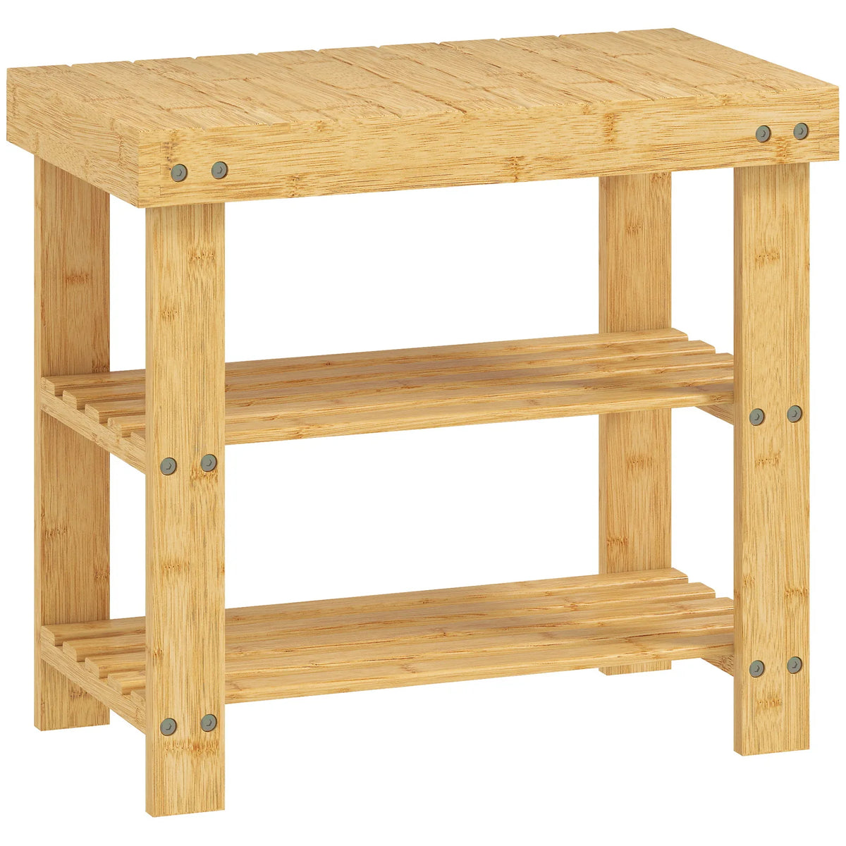 HOMCOM 2-Tier Bamboo Shoe Storage Bench – Slatted Shelves, Natural Finish