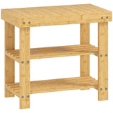 HOMCOM 2-Tier Bamboo Shoe Storage Bench – Slatted Shelves, Natural Finish