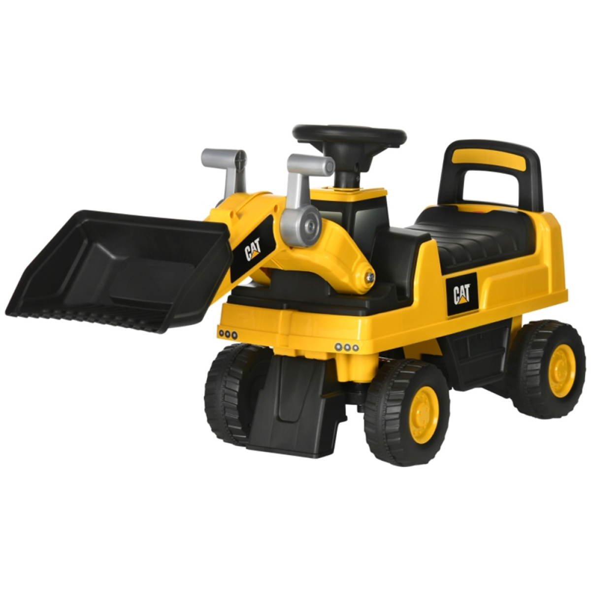 Toddler Ride-On Digger with Working Bucket, Under-Seat Storage and Horn – Foot-Powered Toy, Yellow