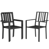 Outsunny Set of 4 Stackable Garden Chairs with Slatted Design – Galvanised Steel Outdoor Chairs, Black