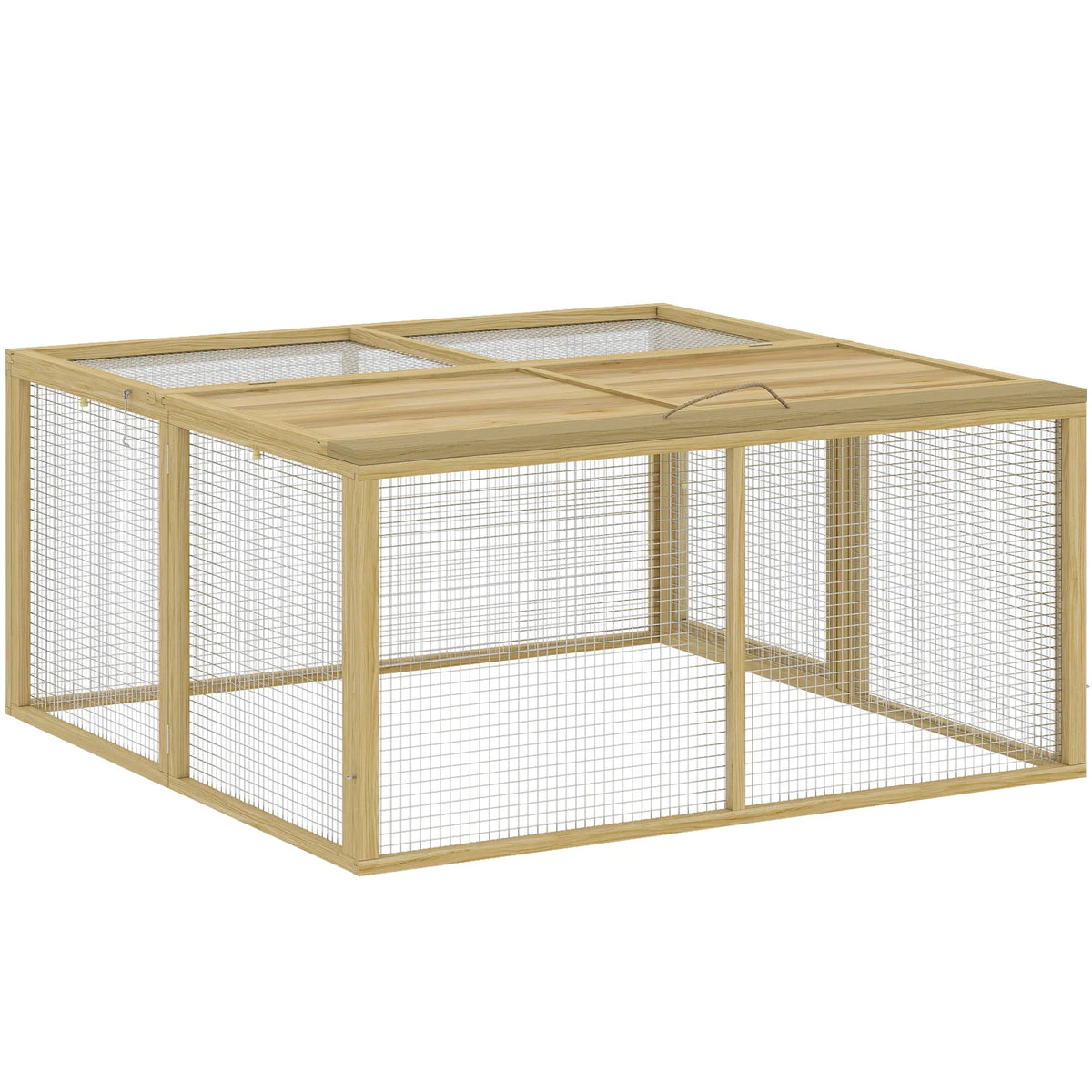 PawHut Wooden Folding Rabbit Hutch for 2–3 Rabbits with Built-In Handle – Outdoor Guinea Pig Run, Natural Wood