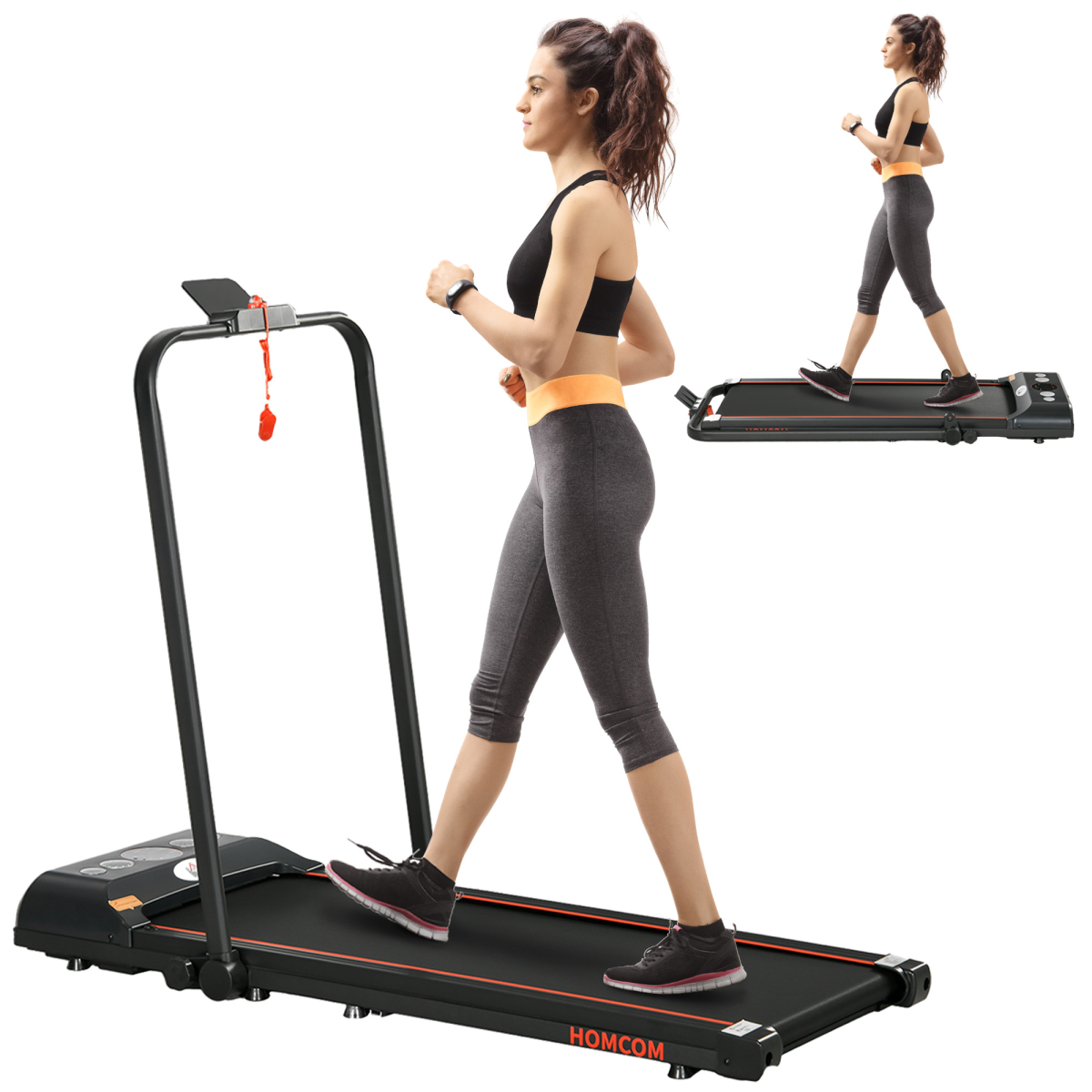 HOMCOM Foldable Walking Treadmill with LED Display & Bluetooth – Compact Home Aerobic Exercise Machine