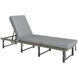 Outsunny Folding Rattan Sun Lounger with 6-Level Adjustable Back & 8cm Cushion – Garden Poolside Recliner, Grey