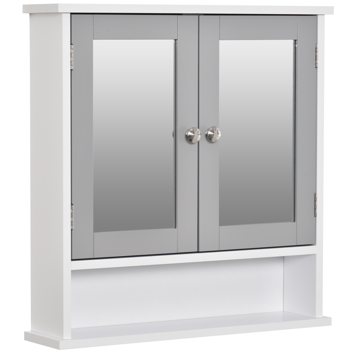 kleankin Wall-Mounted Mirror Cabinet with Double Mirrored Doors and Open Shelf – Bathroom Storage, Grey