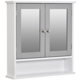 kleankin Wall-Mounted Mirror Cabinet with Double Mirrored Doors and Open Shelf – Bathroom Storage, Grey