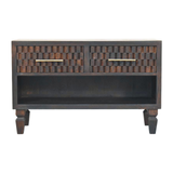Artisan Furniture Cadiz Carved Solid Mango Wood Shoe Storage Bench – 2 Drawers & 1 Shelf, Dark Brown