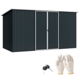 Outsunny 11 x 5.6ft Galvanised Metal Garden Shed with Lockable Door & Sloped Roof – Tool Storage, Cold Grey